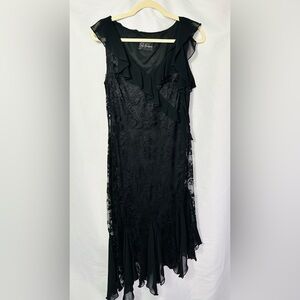 Vintage Black Lace and Sheer Sleeveless Dress WhimsiGoth 90's Dark Fairy